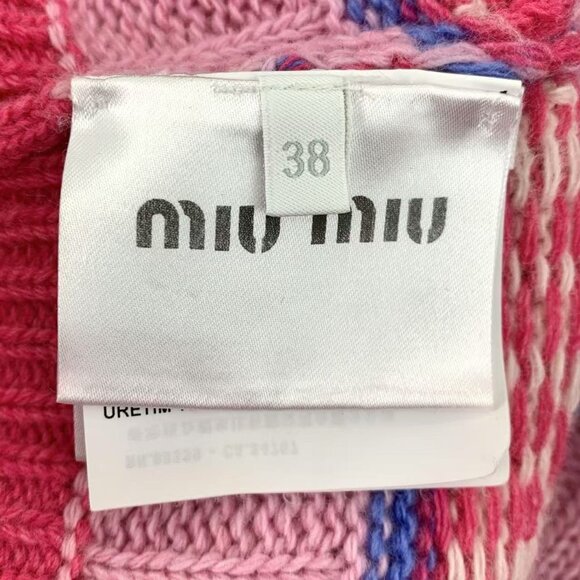 Miu Miu Pink & Purple Striped Knit Wool Sweater With Heart Motif Womens Size 38 - Picture 6 of 8